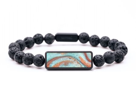 Lava Bead Wood+Resin Bracelet - Merle (Teal & Gold, 684744) For Cheap