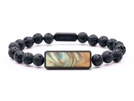 Lava Bead Wood+Resin Bracelet - Londyn (Teal & Gold, 684756) Supply