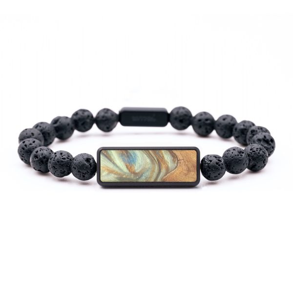 Lava Bead Wood+Resin Bracelet - Londyn (Teal & Gold, 684756) Supply