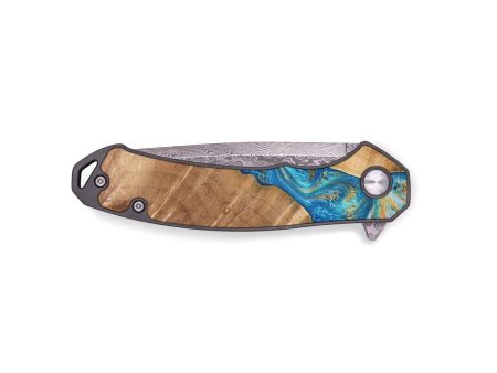 EDC Wood+Resin Pocket Knife - Skyler (Teal & Gold, 688177) For Sale