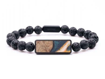 Lava Bead Wood+Resin Bracelet - Angelica (Teal & Gold, 684780) on Sale