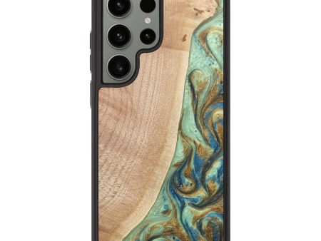 Galaxy S23 Ultra Wood+Resin Phone Case - Geneva (Teal & Gold, 685920) Online Sale