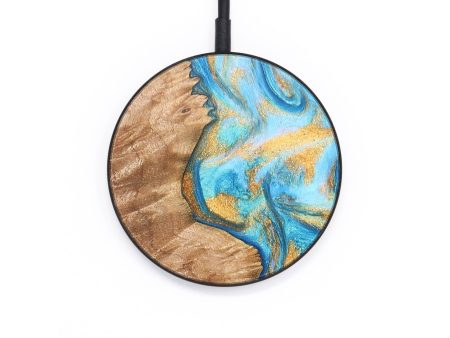 Circle Wood+Resin Wireless Charger - Sonia (Teal & Gold, 687330) on Sale