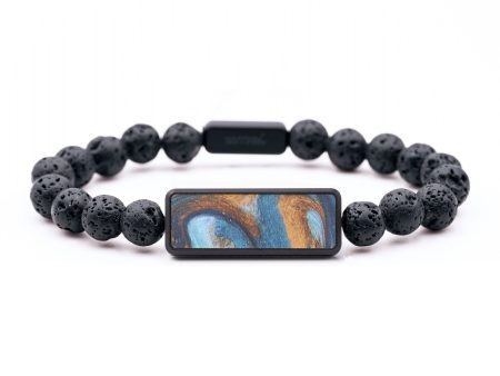 Lava Bead Wood+Resin Bracelet - Adelyn (Teal & Gold, 684734) Supply