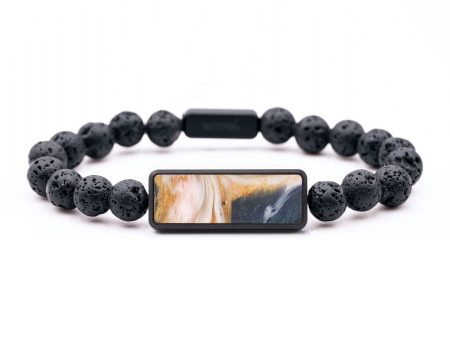 Lava Bead Wood+Resin Bracelet - Malaysia (Teal & Gold, 684778) Sale