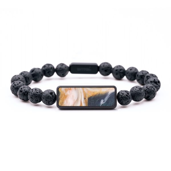 Lava Bead Wood+Resin Bracelet - Malaysia (Teal & Gold, 684778) Sale