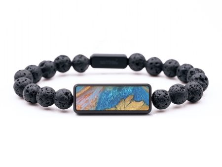 Lava Bead Wood+Resin Bracelet - Harvey (Teal & Gold, 684739) For Cheap