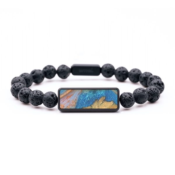 Lava Bead Wood+Resin Bracelet - Harvey (Teal & Gold, 684739) For Cheap