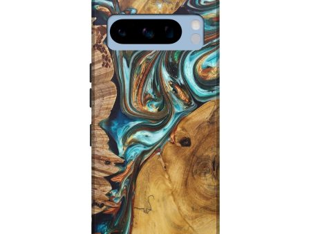 Pixel 8 Pro Wood+Resin Live Edge Phone Case - Isabella (Teal & Gold, 685754) Fashion