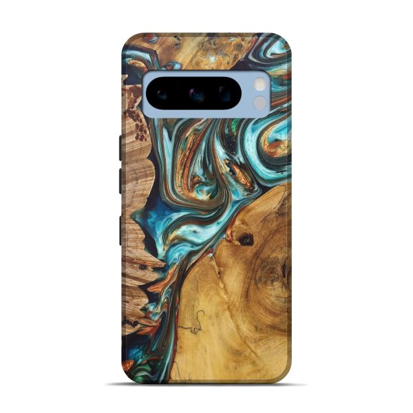 Pixel 8 Pro Wood+Resin Live Edge Phone Case - Isabella (Teal & Gold, 685754) Fashion