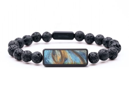 Lava Bead Wood+Resin Bracelet - Jean (Teal & Gold, 684735) For Discount