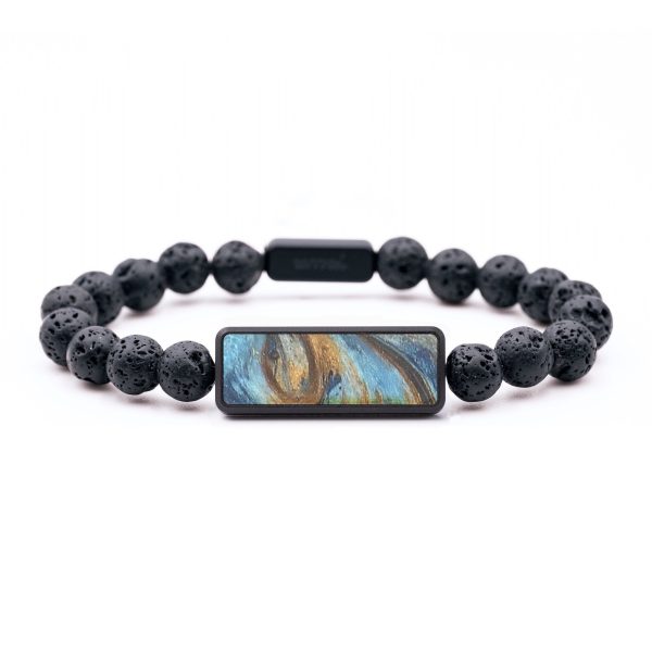 Lava Bead Wood+Resin Bracelet - Jean (Teal & Gold, 684735) For Discount