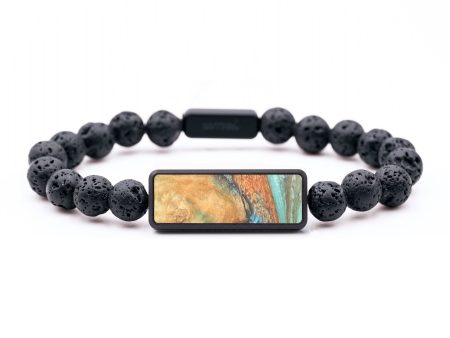 Lava Bead Wood+Resin Bracelet - Maryann (Teal & Gold, 684731) Online now