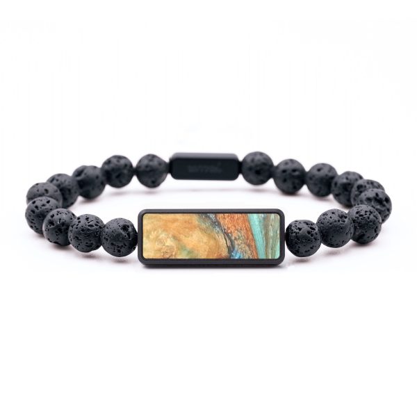 Lava Bead Wood+Resin Bracelet - Maryann (Teal & Gold, 684731) Online now