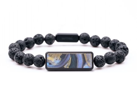 Lava Bead Wood+Resin Bracelet - Kai (Teal & Gold, 684759) Discount