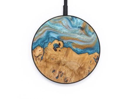 Circle Wood+Resin Wireless Charger - Annette (Teal & Gold, 687884) Hot on Sale