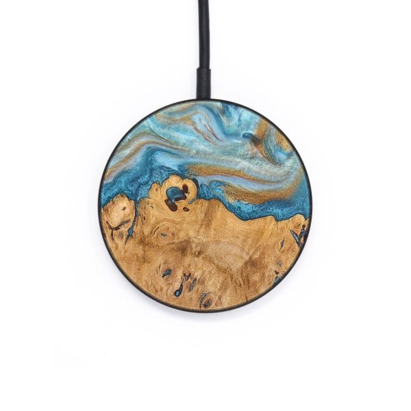 Circle Wood+Resin Wireless Charger - Annette (Teal & Gold, 687884) Hot on Sale