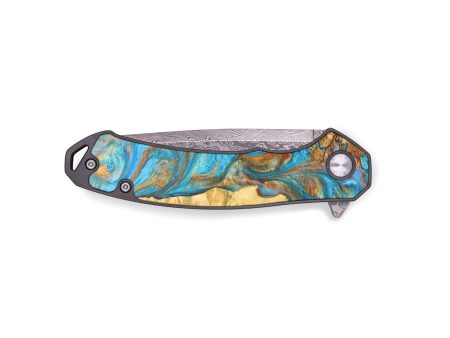 EDC Wood+Resin Pocket Knife - Ximena (Teal & Gold, 685661) on Sale