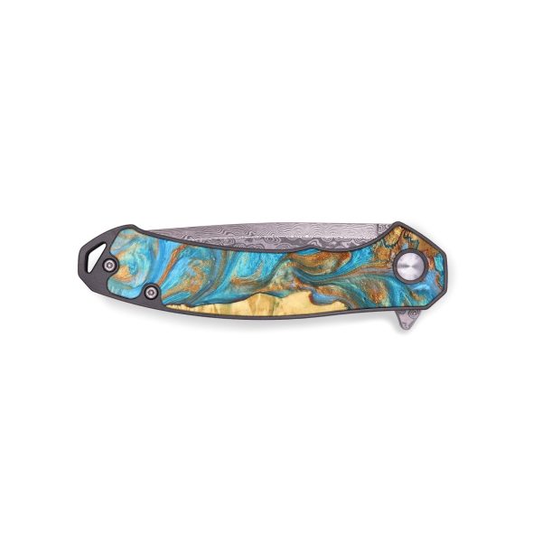 EDC Wood+Resin Pocket Knife - Ximena (Teal & Gold, 685661) on Sale