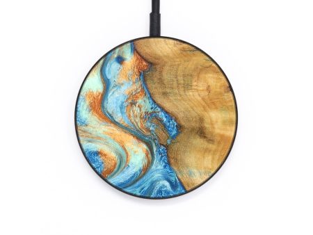 Circle Wood+Resin Wireless Charger - Amina (Teal & Gold, 683075) For Sale