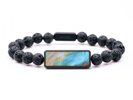 Lava Bead Wood+Resin Bracelet - Eden (Teal & Gold, 684751) on Sale