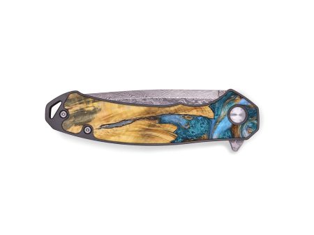 EDC Wood+Resin Pocket Knife - Tyrese (Teal & Gold, 683120) For Sale