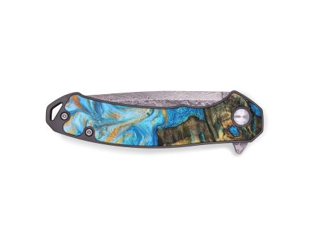 EDC Wood+Resin Pocket Knife - Solomon (Teal & Gold, 687286) For Sale