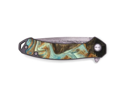 EDC Wood+Resin Pocket Knife - Tracy (Teal & Gold, 688149) Cheap