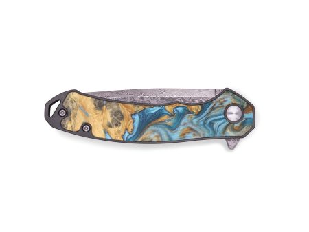 EDC Wood+Resin Pocket Knife - Wilfred (Teal & Gold, 687912) For Sale