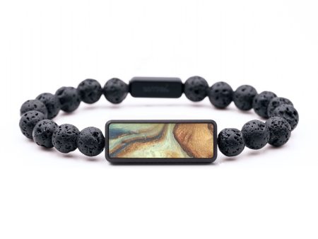 Lava Bead Wood+Resin Bracelet - Harper (Teal & Gold, 684732) Online now