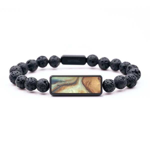 Lava Bead Wood+Resin Bracelet - Harper (Teal & Gold, 684732) Online now