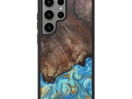 Galaxy S23 Ultra Wood+Resin Phone Case - Patricia (Teal & Gold, 686586) Cheap