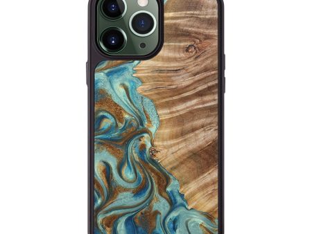 iPhone 13 Pro Max Wood+Resin Phone Case - Grady (Teal & Gold, 687999) Fashion