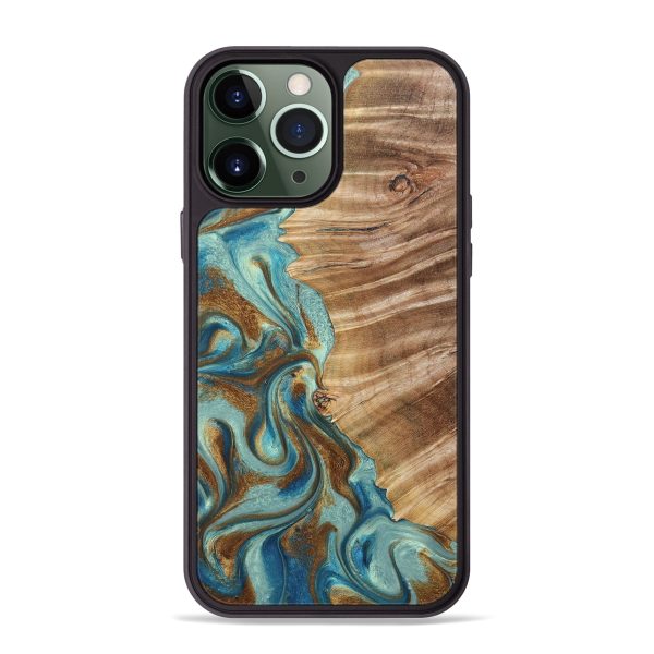 iPhone 13 Pro Max Wood+Resin Phone Case - Grady (Teal & Gold, 687999) Fashion