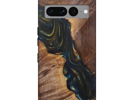 Pixel 7 Pro Wood+Resin Live Edge Phone Case - Zayn (Teal & Gold, 687011) Online now