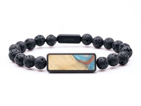 Lava Bead Wood+Resin Bracelet - Hailee (Teal & Gold, 684729) Online