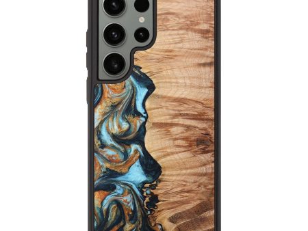 Galaxy S23 Ultra Wood+Resin Phone Case - Joanne (Teal & Gold, 684208) Supply