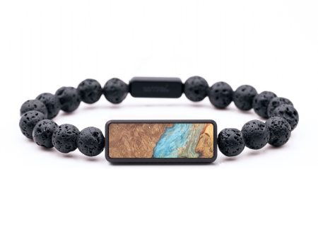 Lava Bead Wood+Resin Bracelet - Mason (Teal & Gold, 684762) Hot on Sale