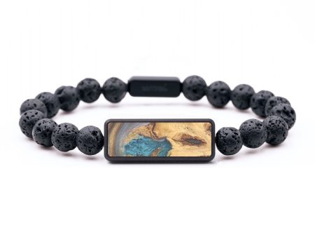 Lava Bead Wood+Resin Bracelet - Tara (Teal & Gold, 684769) Hot on Sale