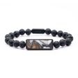 Lava Bead Wood+Resin Bracelet - Cathleen (Black & White, 686237) Supply