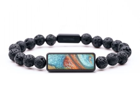 Lava Bead Wood+Resin Bracelet - Patrice (Teal & Gold, 684757) Cheap