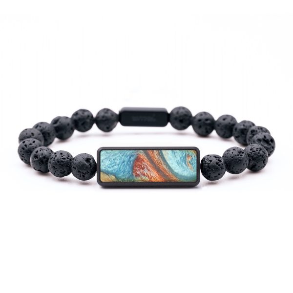 Lava Bead Wood+Resin Bracelet - Patrice (Teal & Gold, 684757) Cheap