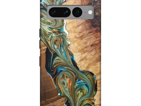 Pixel 7 Pro Wood+Resin Live Edge Phone Case - London (Teal & Gold, 685756) For Discount