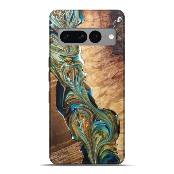 Pixel 7 Pro Wood+Resin Live Edge Phone Case - London (Teal & Gold, 685756) For Discount