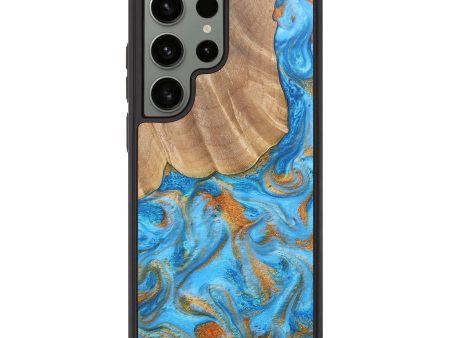 Galaxy S23 Ultra Wood+Resin Phone Case - Marissa (Teal & Gold, 686893) For Cheap