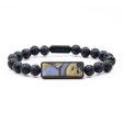 Lava Bead Wood+Resin Bracelet - Emely (Teal & Gold, 684741) on Sale