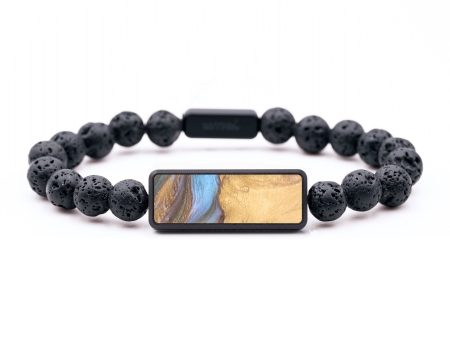 Lava Bead Wood+Resin Bracelet - Wendell (Teal & Gold, 684772) on Sale