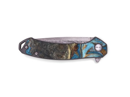 EDC Wood+Resin Pocket Knife - Skye (Teal & Gold, 683116) on Sale