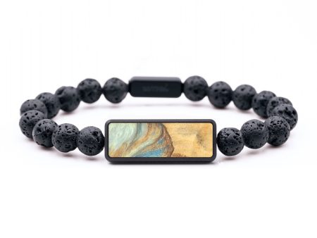 Lava Bead Wood+Resin Bracelet - Jaqueline (Teal & Gold, 684763) Supply