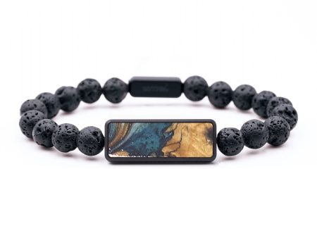 Lava Bead Wood+Resin Bracelet - Jodi (Teal & Gold, 687448) Fashion